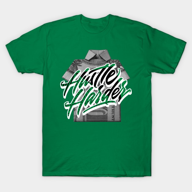 Hustle Harder Lucky Green Retro T-Shirt by funandgames